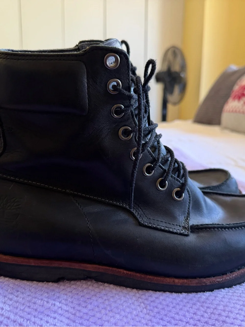 Men's Black Timberland waterproof Leather Lace-Up Work Boots size 10.5